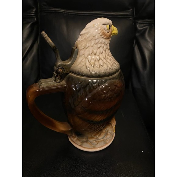 Bald Eagle Figure Beer Stein Vintage 1980 From Japan 8.5" - Picture 3 of 6